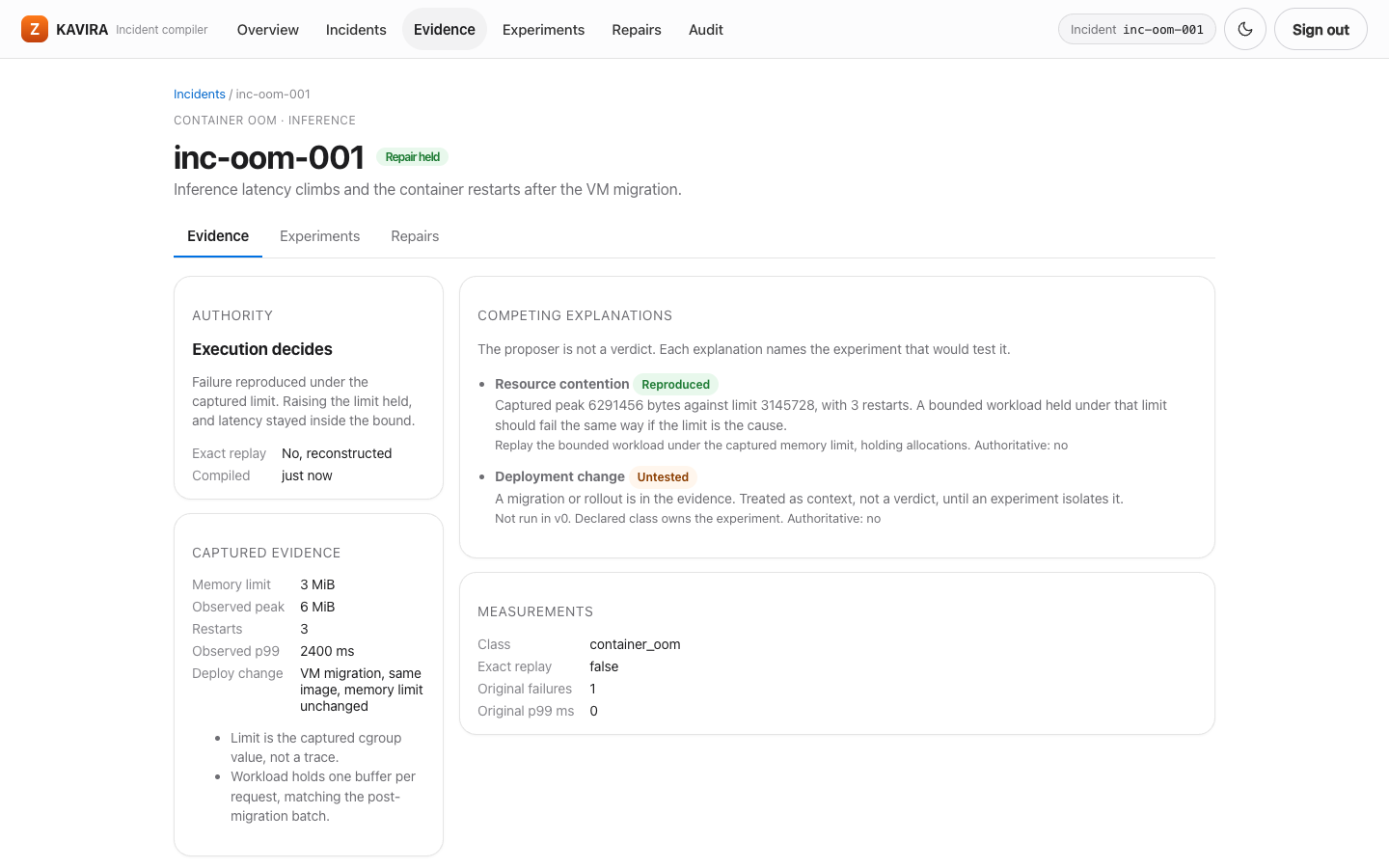 Evidence page in light mode