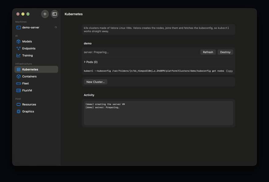 A k3s cluster going from creating to Ready