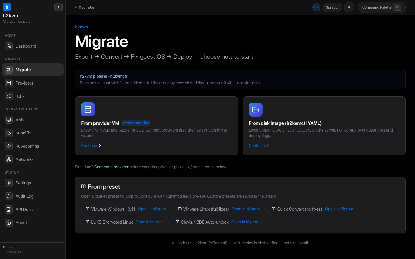 h2kweb migrate