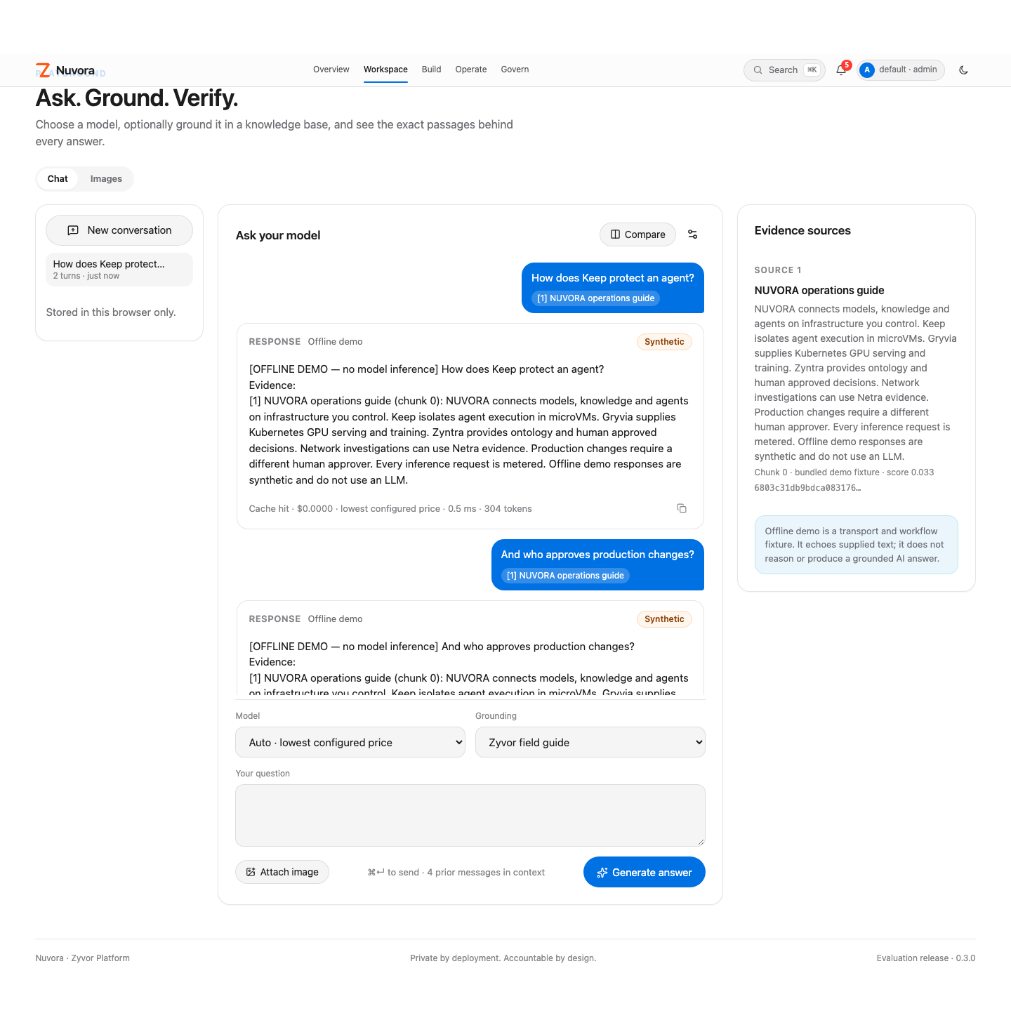 Ask, ground and verify: every answer next to its sources.